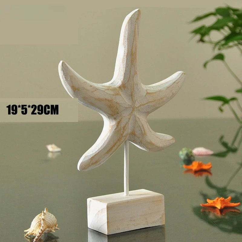 Artesanato de madeira estilo mediterrâneo, estrela do mar, concha, hipocampo, escultura em madeira, marinha, decoração da sala de estar