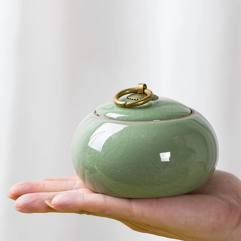 Celadon-chá pode, cerâmica armazenamento pode, gelo rachado chá pode, armazenamento de doces, selado, para café