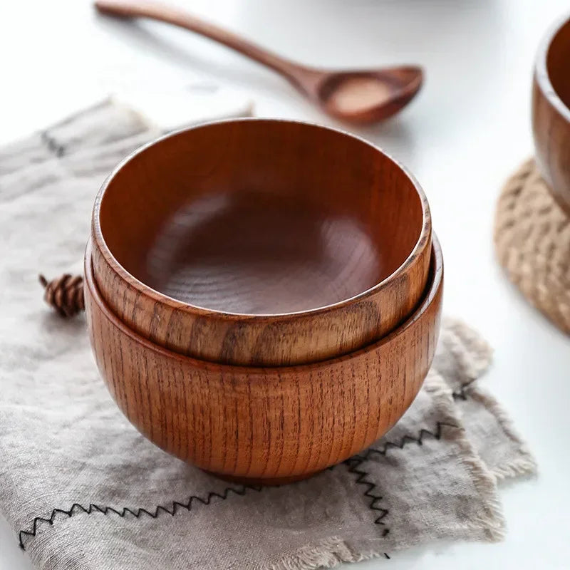 Tigela de madeira estilo japonês, madeira jujuba, redonda tigela de sopa grande, tigela de arroz criativa
