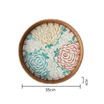 Bandeja redonda de vime feita à mão, concha colorida, bandeja de armazenamento, convidado doméstico, sala de jantar, decoração de mesa, decoração de casa