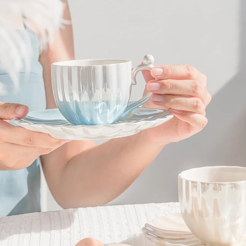 Pérola Shell Caneca De Café, Criativo Pequeno-almoço Xícara e Pires, Home Drinking Set, Presente De Aniversário Da Menina com Caixa De Presente, Home Decoratio