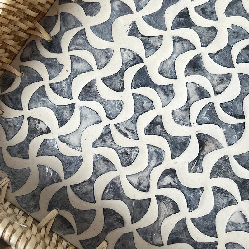 Bandeja De Armazenamento De Shell De Rattan Artesanal Retro, Cesta De Frutas Colorida De Piquenique Com Alça De Couro, Armazenamento De Mesa Da Sala De Estar, Casa D