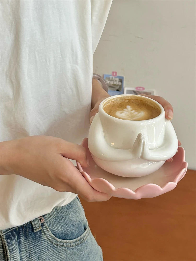 Ahunderjiaz-canecas de cerâmica amarelas bonitos, porta-copos de café, utensílios domésticos, decorações home, Copa Kawaii