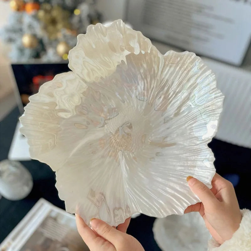 Ahinderjiaz-Bandeja De Flor De Cristal Nórdico, Placa De Salada De Frutas De Vidro Simples, INS Household Fashion Tableware Set, Home Acessórios