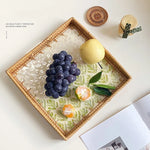 Bandeja premium de concha quadrada de luxo, rattan feito à mão, cesta de frutas de piquenique colorida, conjunto de armazenamento de cozinha, decoração de mobiliário doméstico