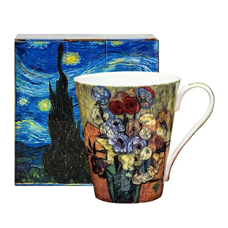 Novo estilo pintados à mão pintura a óleo caneca de café artista céu estrelado cerâmica caneca osso china copo caixa de presente de aniversário de casamento presente
