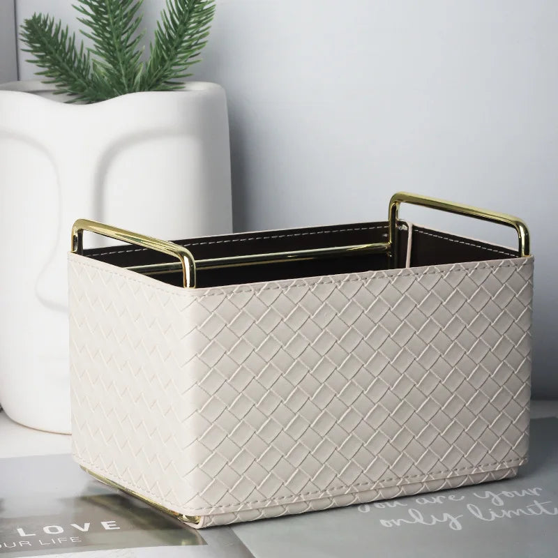 Ahunderjiaz-Cesta De Armazenamento De Couro De Ferro, Caixa De Armazenamento Para Sala De Estar, Desktop, Jóias, Decoração Do Lar, Luxo