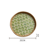 Bandeja redonda de vime feita à mão, concha colorida, bandeja de armazenamento, convidado doméstico, sala de jantar, decoração de mesa, decoração de casa