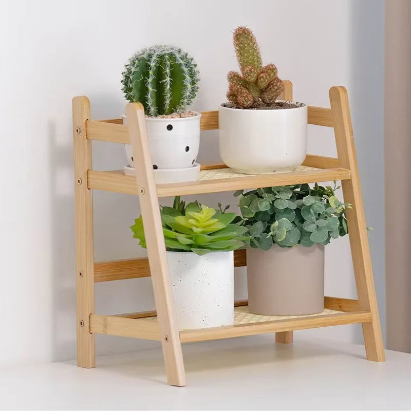 Rattan De Madeira Prateleira De Armazenamento, Desktop Stand Organizador, Trapezoidal Mesa, Display Rack, Escritório Estacionário, 2-Tier