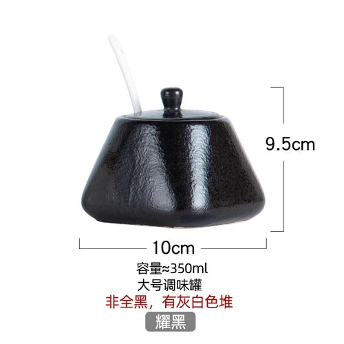 Estilo japonês do vintage conjunto de combinação de pote de especiarias de cerâmica cozinha caixa de especiarias de sal com tampa pimenta frasco de açúcar utensílios de cozinha