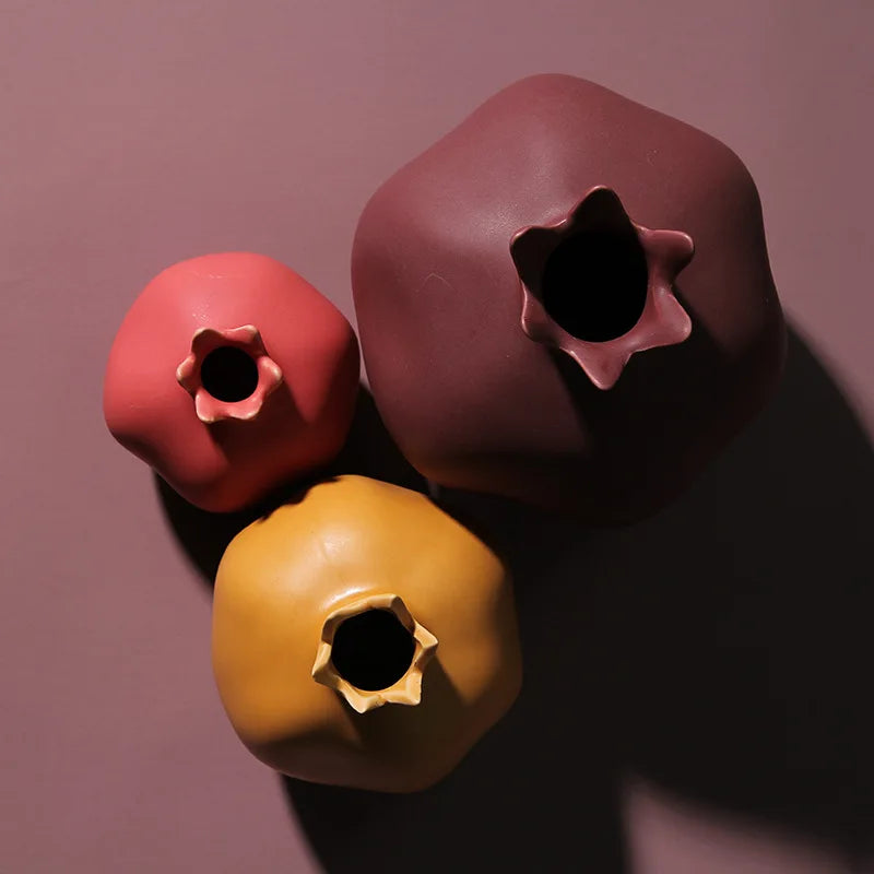 Figuras de cerâmica de romã, criativas, nórdicas, cor sólida, fosco, decoração de sala de estar, prateleira de parede, artesanato, decoração de quarto, vaso de flores
