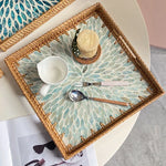 Bandeja premium de concha quadrada de luxo, rattan feito à mão, cesta de frutas de piquenique colorida, conjunto de armazenamento de cozinha, decoração de mobiliário doméstico