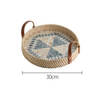 Ahunderjiaz-cesta de armazenamento retrô de rattan, bandeja criativa de concha natural com alças de couro, ornamentos de mesa para casa e sala de estar