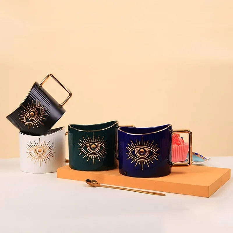 420ml cerâmica drinkware canecas copos de café criativo colorido olhos xícara de chá escritório casa drinkware microondas forno casal handgrip copos