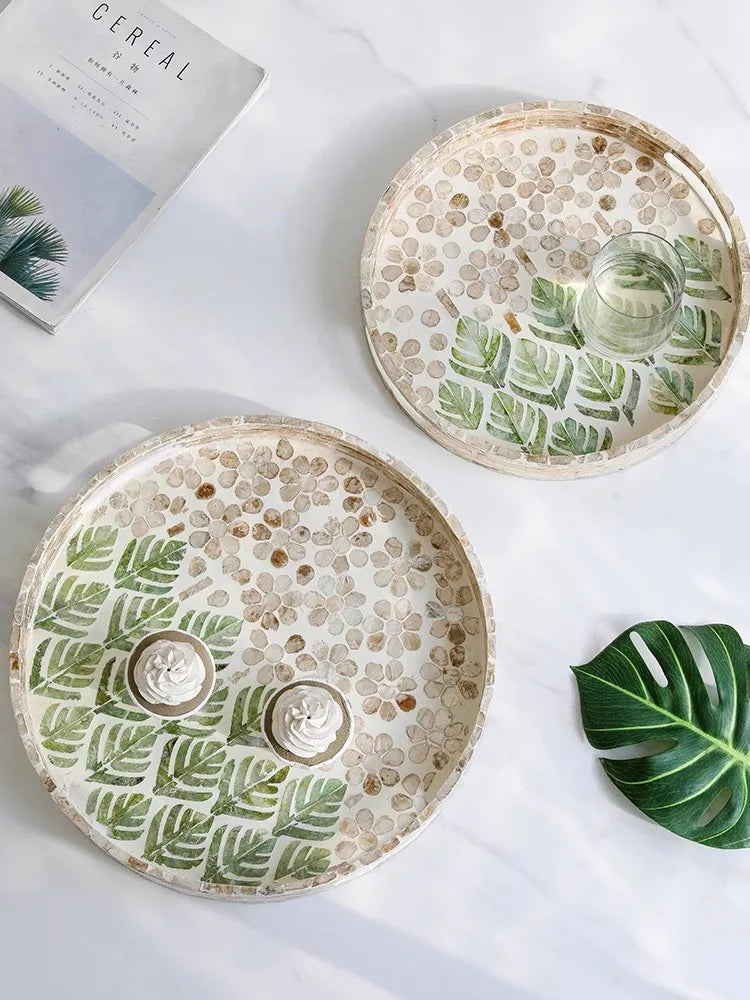 Ahunderjiaz-Prato De Frutas De Casa Redonda De Luxo Leve Shell, Armazenamento De Jóias, Bandeja De Decoração, Estilo Escandinavo, Decoração De Casa