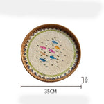 Bandeja redonda de vime feita à mão, concha colorida, bandeja de armazenamento, convidado doméstico, sala de jantar, decoração de mesa, decoração de casa