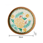Bandeja redonda de vime feita à mão, concha colorida, bandeja de armazenamento, convidado doméstico, sala de jantar, decoração de mesa, decoração de casa