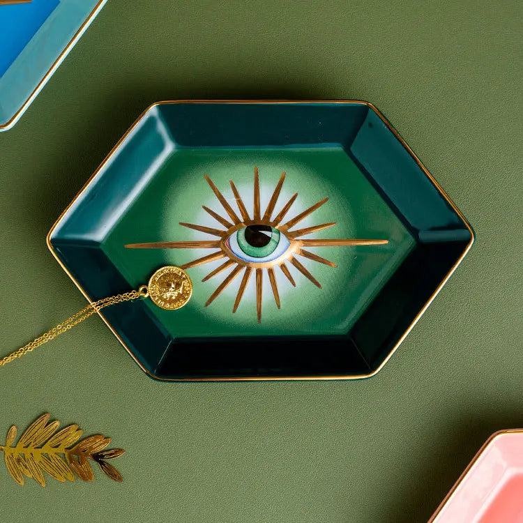 Vilead-bandeja de jóias cerâmica 16x11cm, prato jóias, mau olhado, titular do anel, estilo boho moderno, decoração home, organizador do quarto
