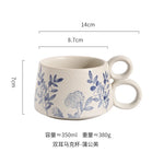 Copo de café cerâmico criativo, caneca azul e branca da ânfora, caneca da aveia do leite do café da manhã, chávena inglesa da camélia da tarde, 350ml