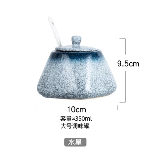 Estilo japonês do vintage conjunto de combinação de pote de especiarias de cerâmica cozinha caixa de especiarias de sal com tampa pimenta frasco de açúcar utensílios de cozinha