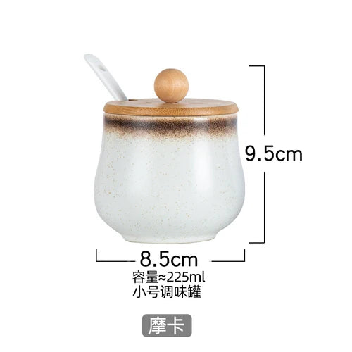 Estilo japonês do vintage conjunto de combinação de pote de especiarias de cerâmica cozinha caixa de especiarias de sal com tampa pimenta frasco de açúcar utensílios de cozinha
