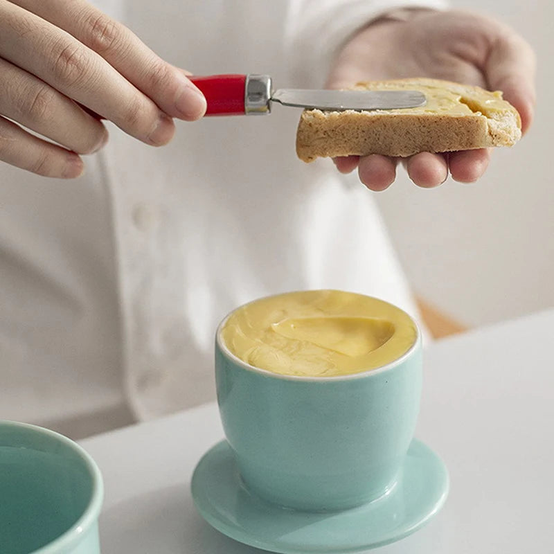 Copo cerâmico com tanque de óleo amarelo, Água selada com tampa, Tanque selado queijo, Caixa de manteiga estilo ocidental criativo