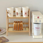 Rattan De Madeira Prateleira De Armazenamento, Desktop Stand Organizador, Trapezoidal Mesa, Display Rack, Escritório Estacionário, 2-Tier