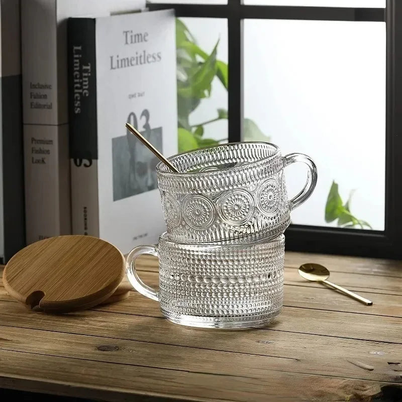 Copo do Café da Manhã com Tampa e Colher de Bambu, Resistente ao Desgaste, Textura Durável, Leite Transparente, Copo de Aveia, Copos, 400ml