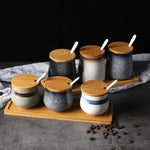 Frasco De Tempero De Cerâmica Com Colher, Frasco De Especiarias De Açúcar De Sal, Conjunto De Caixa De Tempero De Glutamato Monossódico, Suprimentos De Cozinha Vintage