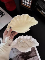 Ahunderjiaz-Creme Placa De Cerâmica Shell, Exibição De Jóias Bandeja De Armazenamento, Talheres De Cozinha Decorações, Armazenamento Em Casa E Organização