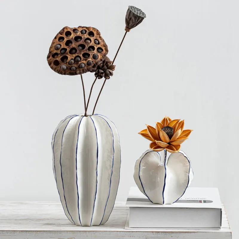 Vaso cerâmico nórdico para decoração Simulação de carambola Fruta Vasos de porcelana Arranjo de flores secas Acessórios de escritório Casa