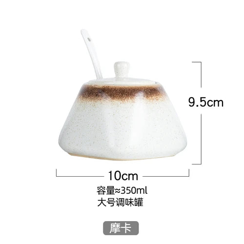 Estilo japonês do vintage conjunto de combinação de pote de especiarias de cerâmica cozinha caixa de especiarias de sal com tampa pimenta frasco de açúcar utensílios de cozinha