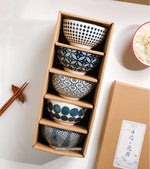 4.5 polegadas tigela de cerâmica tigela cozinha talheres conjunto tigela estilo japonês personalizado tigela arroz vintage padrão caixa presente 5 pçs