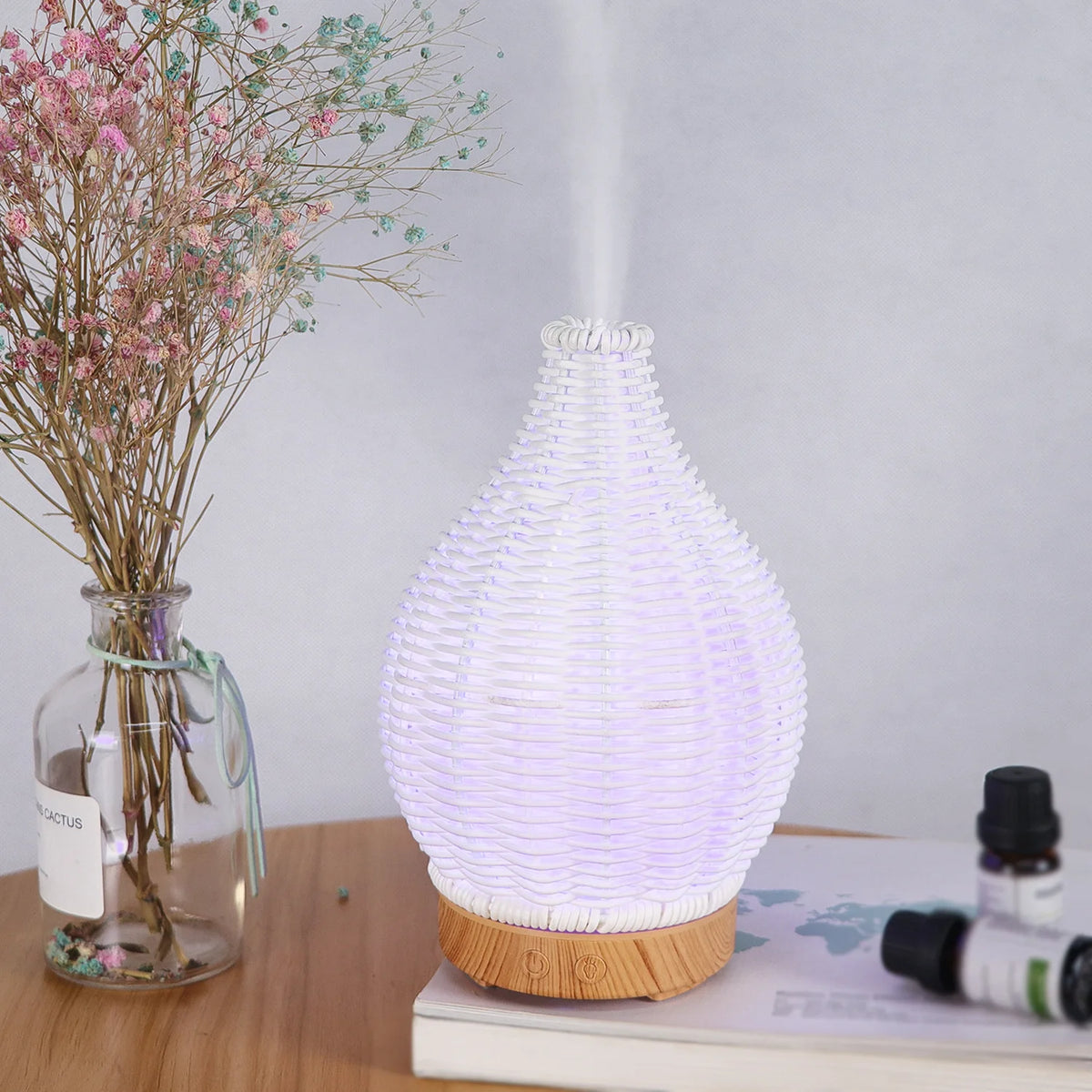 Madeira Weave Mini Vaso Umidificador De Ar, Ultrasonic Fragrância De Água, Difusor De Óleo Essencial, USB Eletrônico, Casa, Quarto