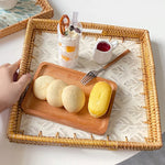 Bandeja premium de concha quadrada de luxo, rattan feito à mão, cesta de frutas de piquenique colorida, conjunto de armazenamento de cozinha, decoração de mobiliário doméstico