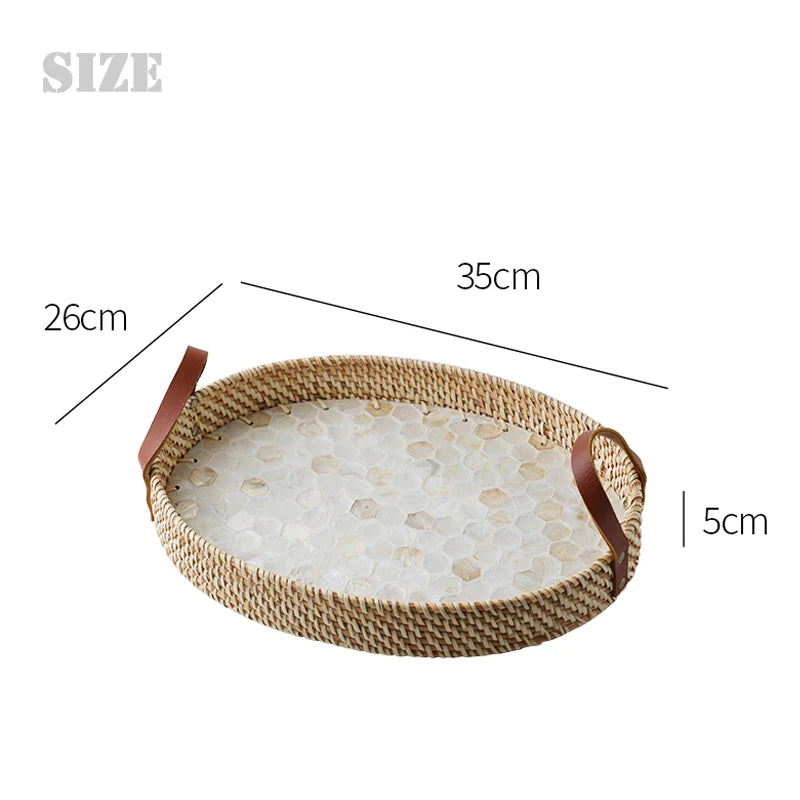 Wabi-Sabi Estilo Natural Shell Fruit Plate, Cesta De Sobremesa, Bandeja De Armazenamento De Rattan Artesanal, Banheiro Decoração De Casa Organização