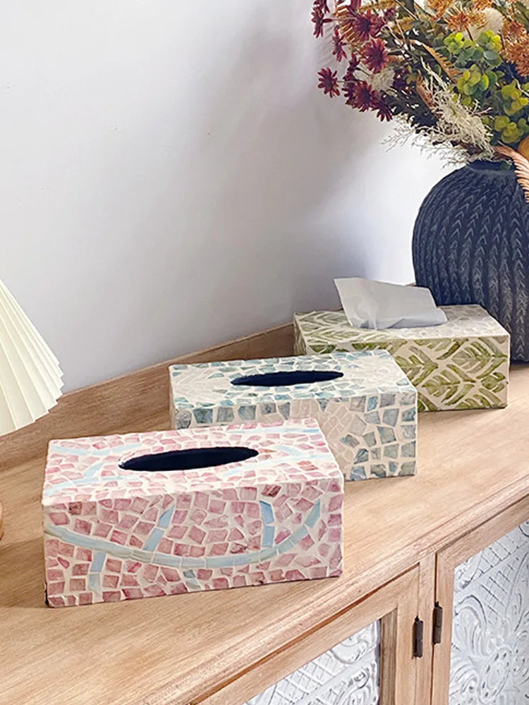 Ahunderjiaz-Caixa de tecido de concha colorida criativa, organizador de tecido, sala de estar, enfeites de mesa, decoração de casa