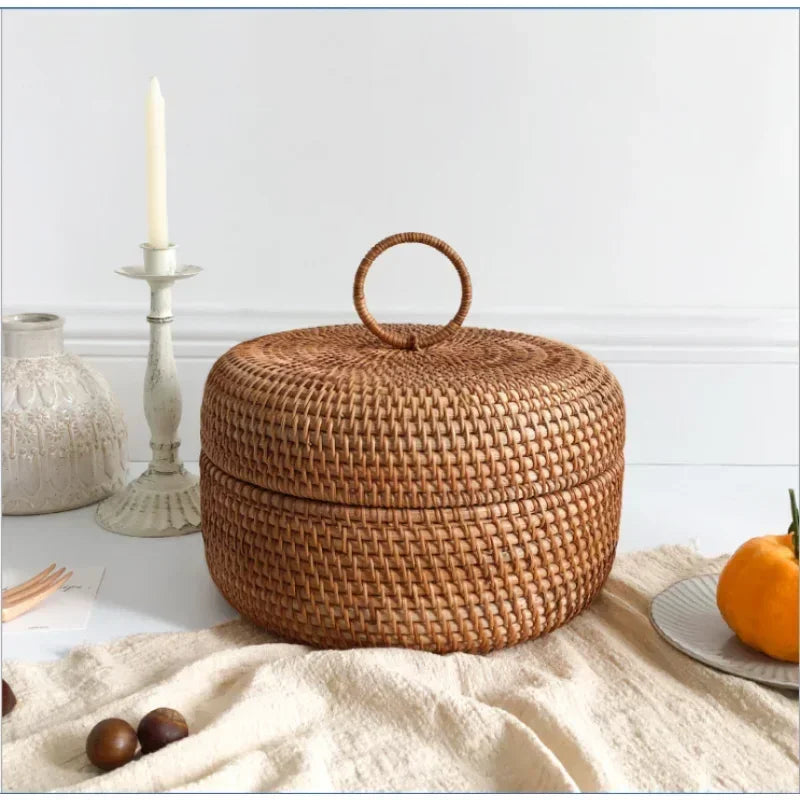 Cesta de Frutas com Tampa de Rattan