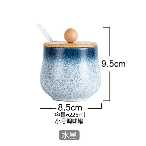 Estilo japonês do vintage conjunto de combinação de pote de especiarias de cerâmica cozinha caixa de especiarias de sal com tampa pimenta frasco de açúcar utensílios de cozinha
