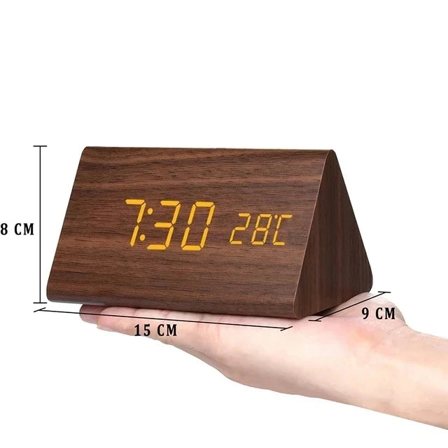 Digital De Madeira Controle De Som LED Despertador, Temperatura, USB, AAA, Relógios Desktop, Snooze, Desperadoes, Casa, Decoração De Mesa
