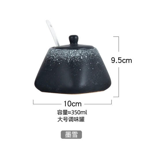 Estilo japonês do vintage conjunto de combinação de pote de especiarias de cerâmica cozinha caixa de especiarias de sal com tampa pimenta frasco de açúcar utensílios de cozinha