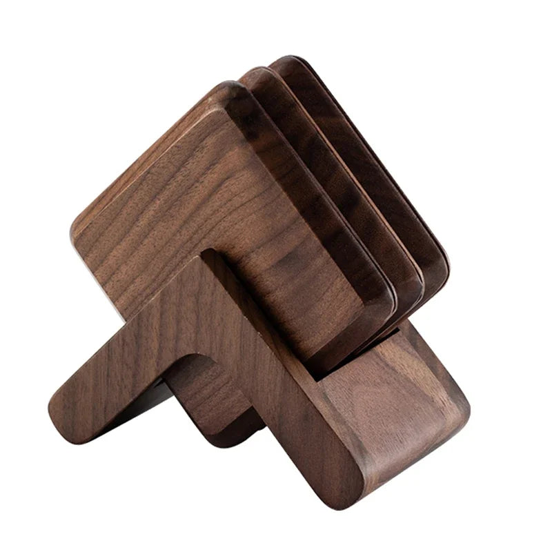 Praça Coaster De Madeira Conjunto Com Suporte, Porta-copos, Cup Mats, Noz Preta Café Placemats, Acessórios De Mesa, 6Pcs