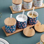 Criativo dos desenhos animados pintados de cerâmica tempero conjunto frasco de porcelana sal frasco de açúcar grão tanque spice pepper caixa de armazenamento recipiente de alimentos