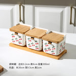 Conjunto de potes de tempero de cerâmica, caixa quadrada de armazenamento de cereja, sal, açúcar, pimenta, molho de soja, garrafa de vinagre, utensílios de cozinha, novo