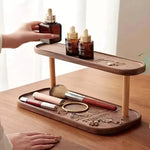1pc prateleira de armazenamento de madeira 2 camadas organizador de mesa prateleiras de exibição de mesa penteadeira rack de armazenamento de cosméticos