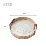 Bandeja de concha natural estilo francês, bandejas de armazenamento de vime feitas à mão, entrada da sala de estar, decoração de jardim, decoração de cozinha para casa