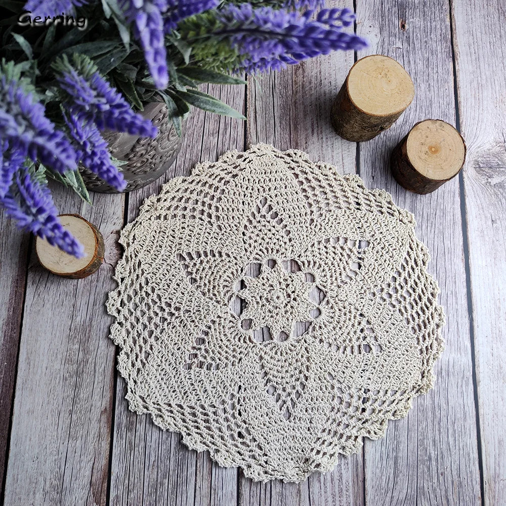 Handmade Crochet Hook Flower Lace Colchões, Placemat Algodão, Placemat Circular, Doily Mesas Rurais, Place Mat para Decoração