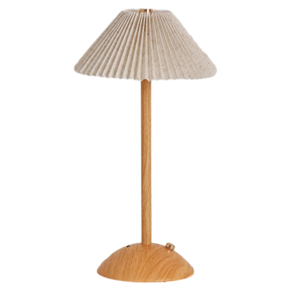 Portátil LED Desk Lamp com Base de Madeira, Pequeno Candeeiro De Mesa, Tecido Sombra, Regulável, Toque, Recarregável, Sala De Estar, Dormitório, Casa, Escritório