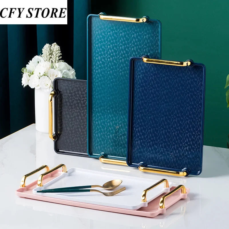 Bandeja retangular plástica de luxo, Bandejas de armazenamento para café, doces, caneca, frutas, sobremesa, festa, casa, organizador de cozinha