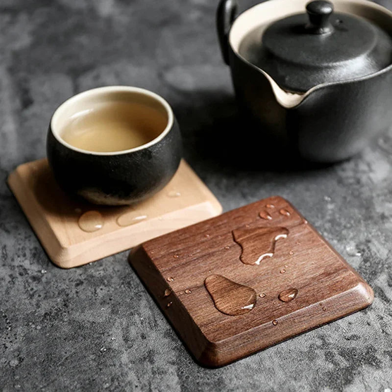 Praça Coaster De Madeira Conjunto Com Suporte, Porta-copos, Cup Mats, Noz Preta Café Placemats, Acessórios De Mesa, 6Pcs